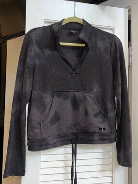 Hurley Cropped Quarter Zip Tie Dye Pullover XS Gray Black Athleisure